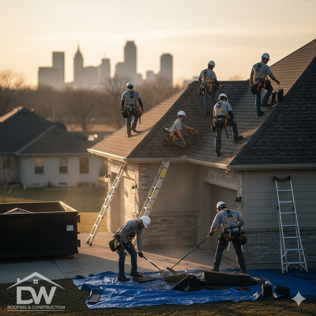 roofing crew toledo ohio doing full roof replacement